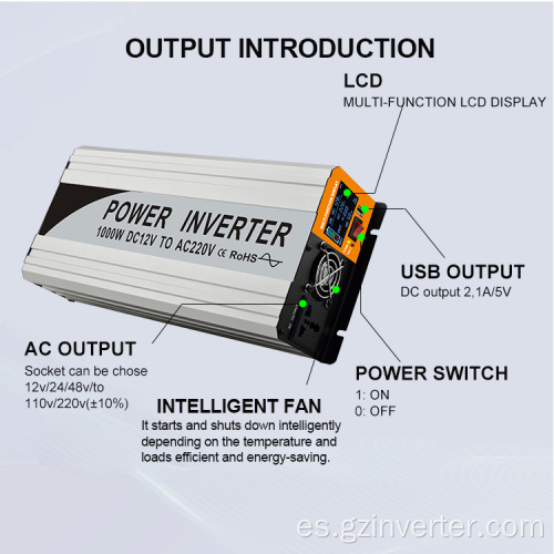 Inverter y convertidor de onda sinusoidal pura de 1000 vatios